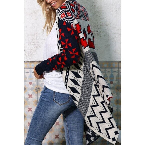 Navy & Red Nordic Pattern Cardigan Sweater - Picture 7 of 7